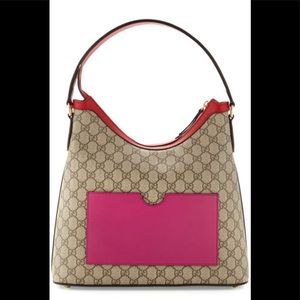GUCCI Beige/Red GG Supreme Coated Canvas Hobo Bag